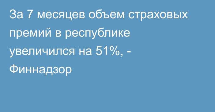 За 7 месяцев объем страховых премий в республике увеличился на 51%, - Финнадзор