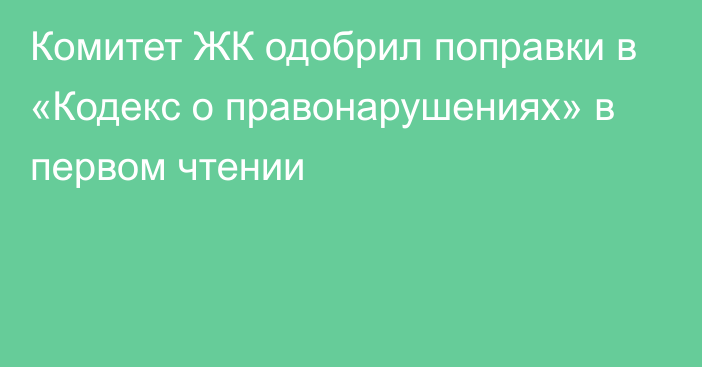 Комитет ЖК одобрил поправки в «Кодекс о правонарушениях» в первом чтении