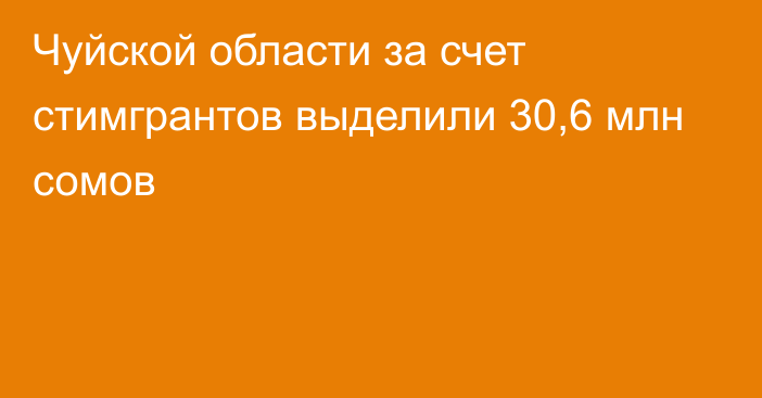 Чуйской области за счет стимгрантов выделили 30,6 млн сомов