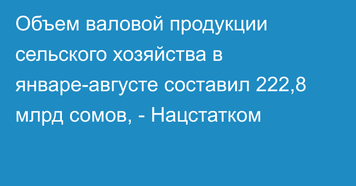 Объем валовой продукции сельского хозяйства в январе-августе составил 222,8 млрд сомов, - Нацстатком