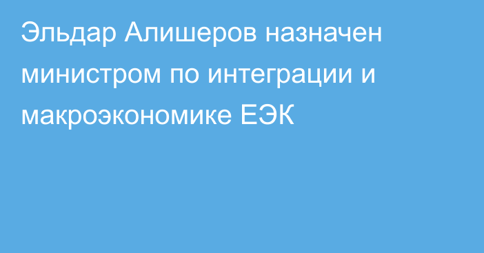 Эльдар Алишеров назначен министром по интеграции и макроэкономике ЕЭК