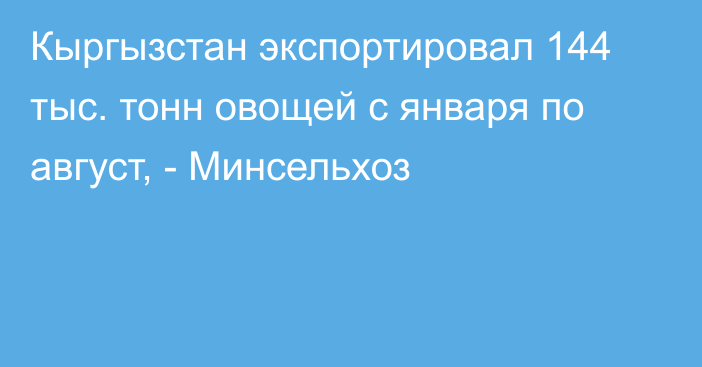 Кыргызстан экспортировал 144 тыс. тонн овощей с января по август, - Минсельхоз