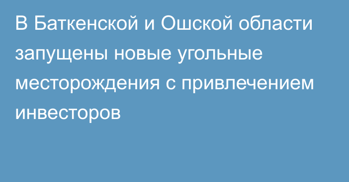 В Баткенской и Ошской области запущены новые угольные месторождения с привлечением инвесторов