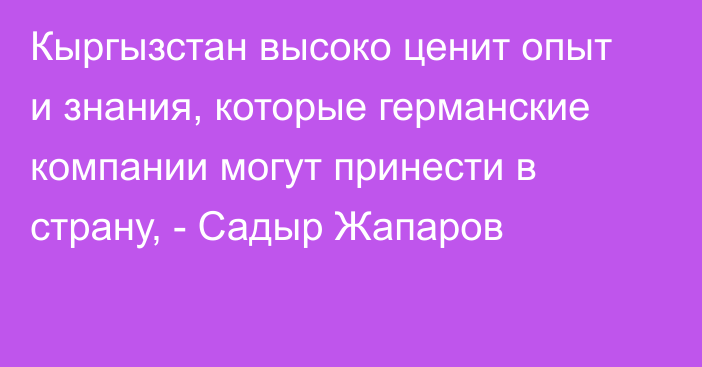 Кыргызстан высоко ценит опыт и знания, которые германские компании могут принести в страну, - Садыр Жапаров