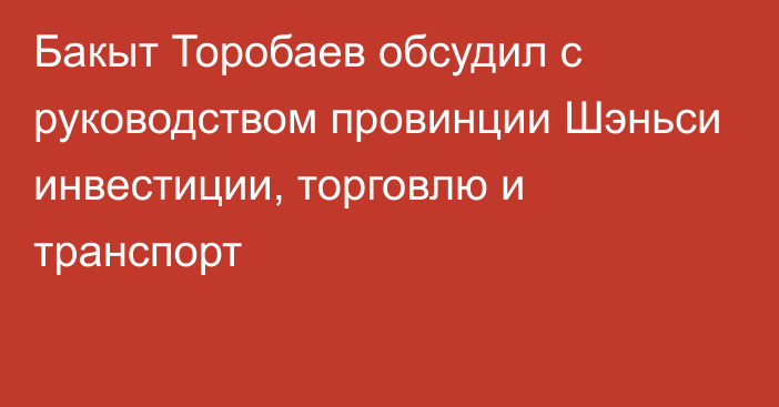 Бакыт Торобаев обсудил с руководством провинции Шэньси инвестиции, торговлю и транспорт