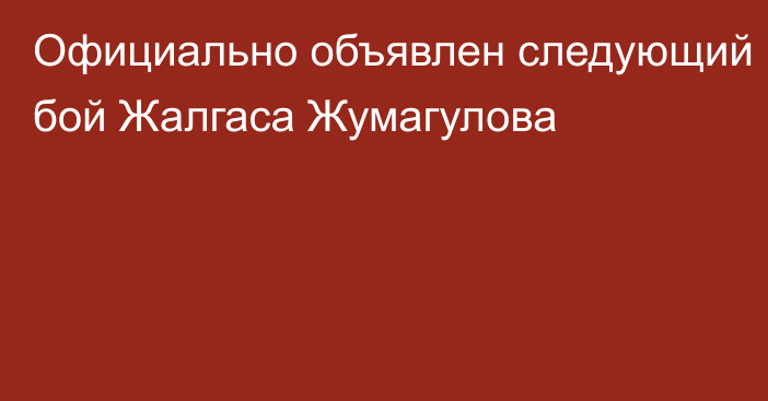 Официально объявлен следующий бой Жалгаса Жумагулова