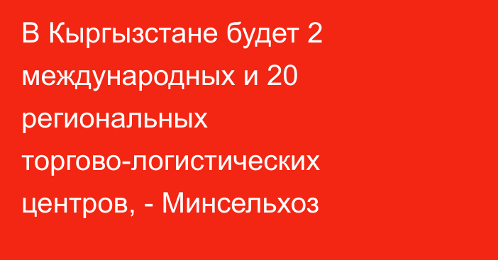 В Кыргызстане будет 2 международных и 20 региональных торгово-логистических центров, - Минсельхоз