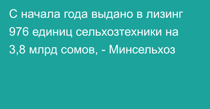 С начала года выдано в лизинг 976 единиц сельхозтехники на 3,8 млрд сомов, - Минсельхоз