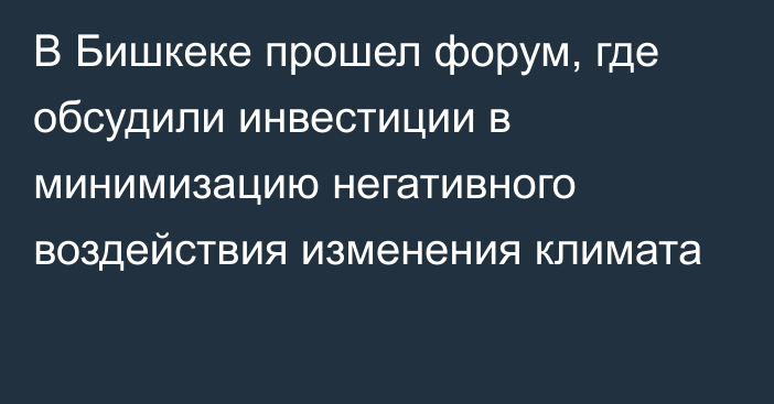 В Бишкеке прошел форум, где обсудили инвестиции в минимизацию негативного воздействия изменения климата