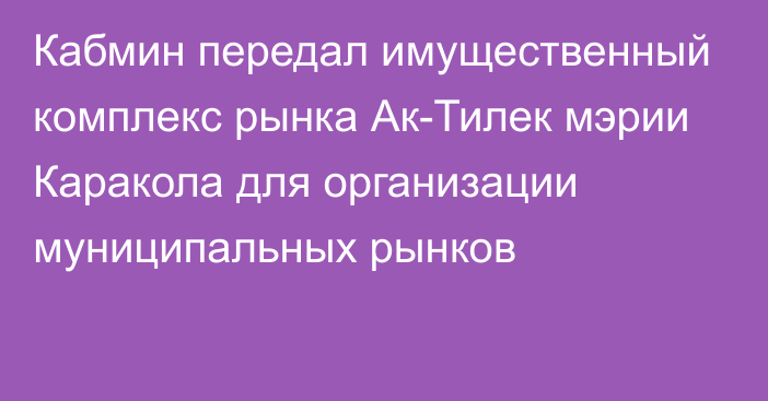 Кабмин передал имущественный комплекс рынка Ак-Тилек мэрии Каракола для организации муниципальных рынков