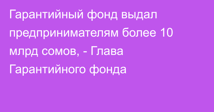 Гарантийный фонд выдал предпринимателям более 10 млрд сомов, - Глава Гарантийного фонда