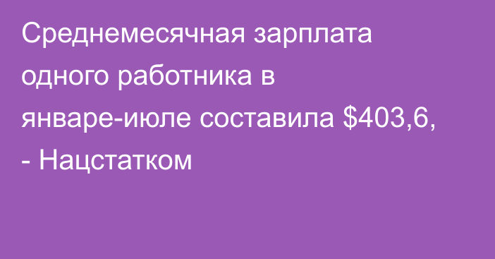 Среднемесячная зарплата одного работника в январе-июле составила $403,6, - Нацстатком