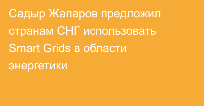 Садыр Жапаров предложил странам СНГ использовать Smart Grids в области энергетики