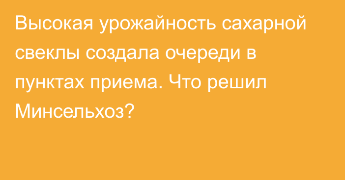 Высокая урожайность сахарной свеклы создала очереди в пунктах приема. Что решил Минсельхоз?