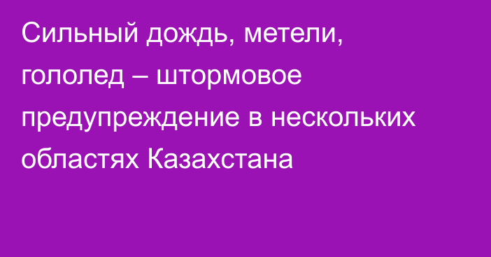 Сильный дождь, метели, гололед – штормовое предупреждение в нескольких областях Казахстана