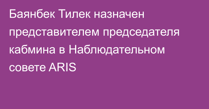 Баянбек Тилек назначен представителем председателя кабмина в Наблюдательном совете 
ARIS