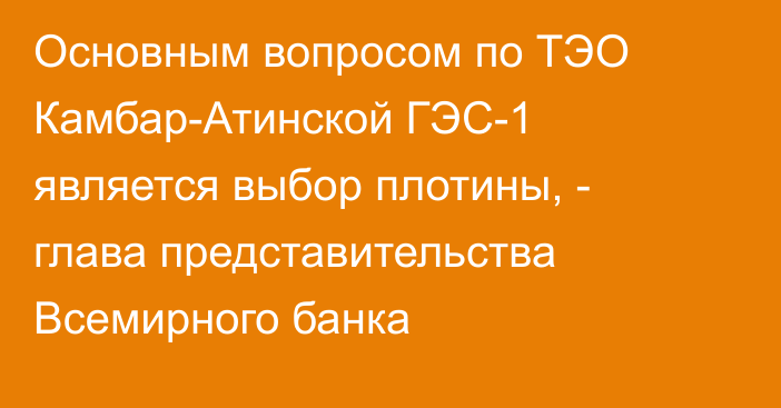 Основным вопросом по ТЭО Камбар-Атинской ГЭС-1 является выбор плотины, - глава представительства Всемирного банка