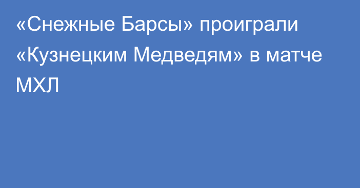 «Снежные Барсы» проиграли «Кузнецким Медведям» в матче МХЛ