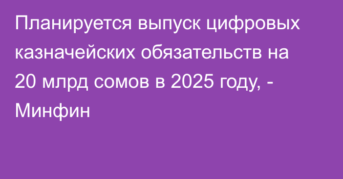 Планируется выпуск цифровых казначейских обязательств на 20 млрд сомов в 2025 году, - Минфин