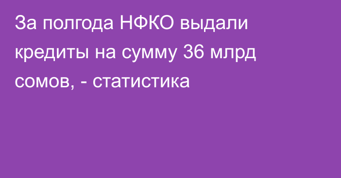 За полгода НФКО выдали кредиты на сумму 36 млрд сомов, - статистика