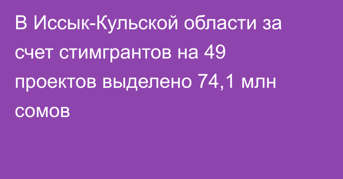 В Иссык-Кульской области за счет стимгрантов на 49 проектов выделено 74,1 млн сомов