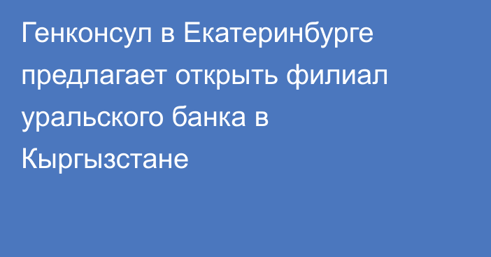 Генконсул в Екатеринбурге предлагает открыть филиал уральского банка в Кыргызстане