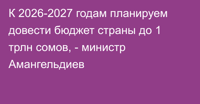 К 2026-2027 годам планируем довести бюджет страны до 1 трлн сомов, - министр Амангельдиев