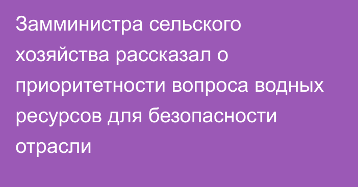 Замминистра сельского хозяйства рассказал о приоритетности вопроса водных ресурсов для безопасности отрасли 