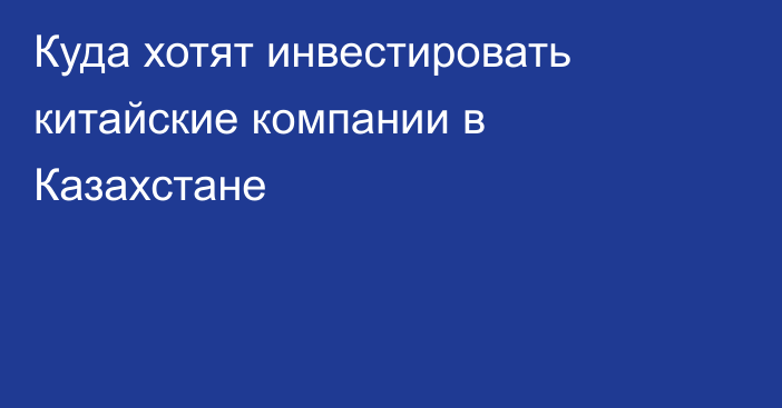 Куда хотят инвестировать китайские компании в Казахстане