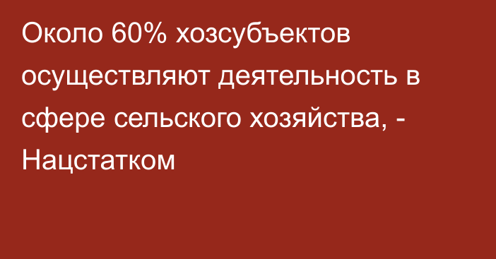 Около 60% хозсубъектов осуществляют деятельность в сфере сельского хозяйства, - Нацстатком