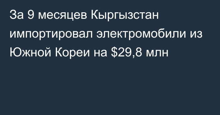 За 9 месяцев Кыргызстан импортировал электромобили из Южной Кореи на $29,8 млн