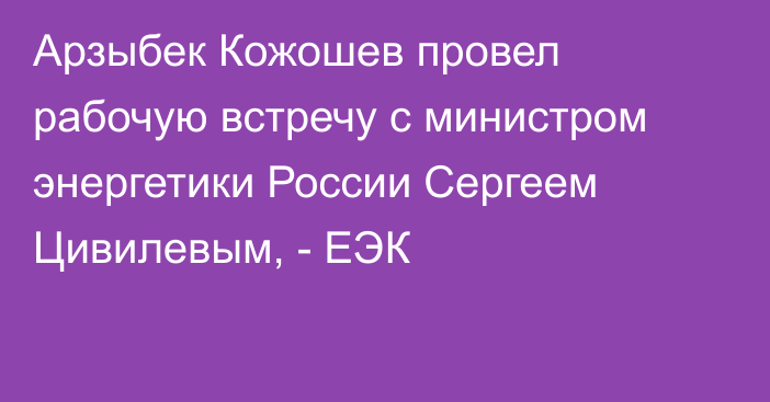 Арзыбек Кожошев провел рабочую встречу с министром энергетики России Сергеем Цивилевым, - ЕЭК