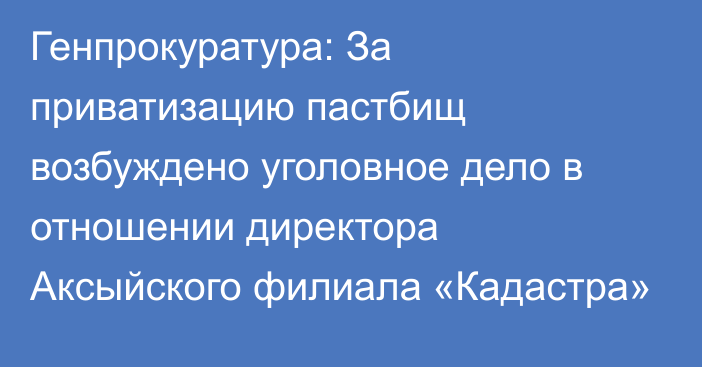 Генпрокуратура: За приватизацию пастбищ возбуждено уголовное дело в отношении директора Аксыйского филиала «Кадастра»