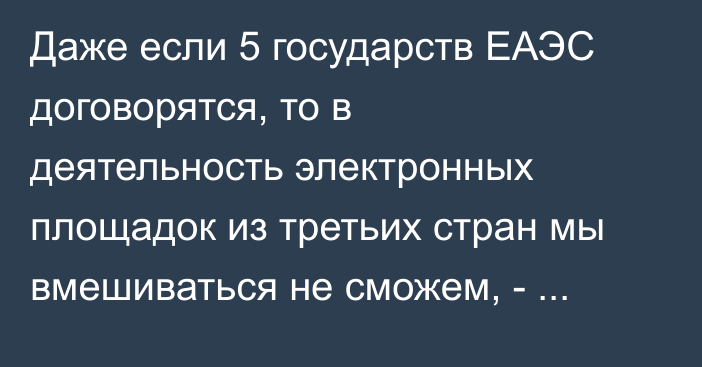 Даже если 5 государств ЕАЭС договорятся, то в деятельность электронных площадок из третьих стран мы вмешиваться не сможем, - замминистра экономики