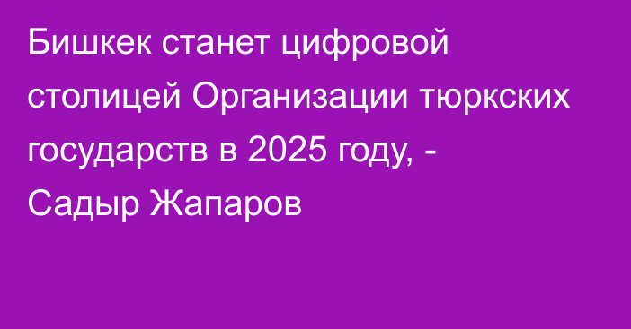 Бишкек станет цифровой столицей Организации тюркских государств в 2025 году, - Садыр Жапаров