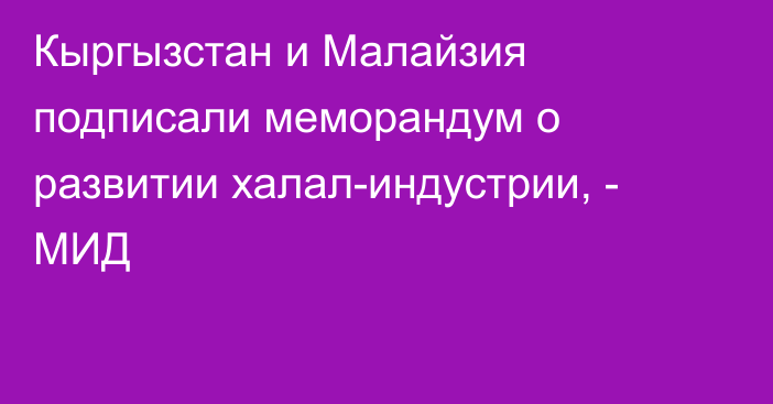 Кыргызстан и Малайзия подписали меморандум о развитии халал-индустрии, - МИД