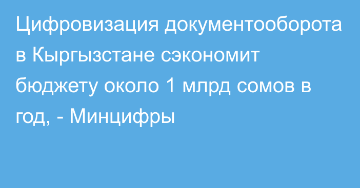 Цифровизация документооборота в Кыргызстане сэкономит бюджету около 1 млрд сомов в год, - Минцифры