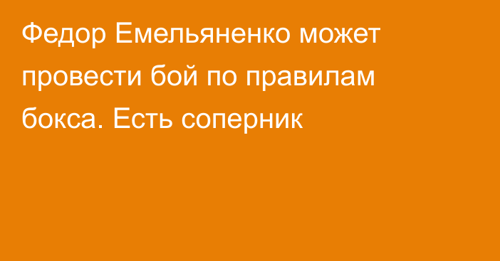 Федор Емельяненко может провести бой по правилам бокса. Есть соперник