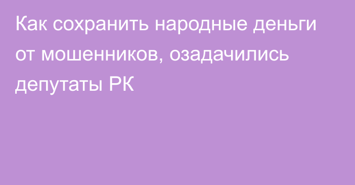 Как сохранить народные деньги от мошенников, озадачились депутаты РК