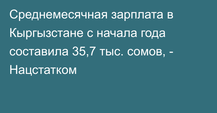 Среднемесячная зарплата в Кыргызстане с начала года составила 35,7 тыс. сомов, - Нацстатком