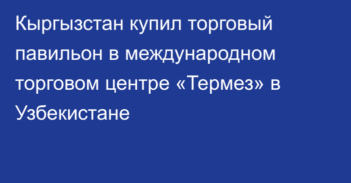 Кыргызстан купил торговый павильон в международном торговом центре «Термез» в Узбекистане