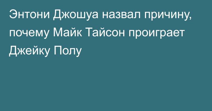 Энтони Джошуа назвал причину, почему Майк Тайсон проиграет Джейку Полу