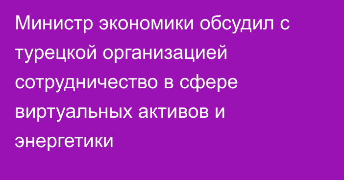 Министр экономики обсудил с турецкой организацией сотрудничество в сфере виртуальных активов и энергетики