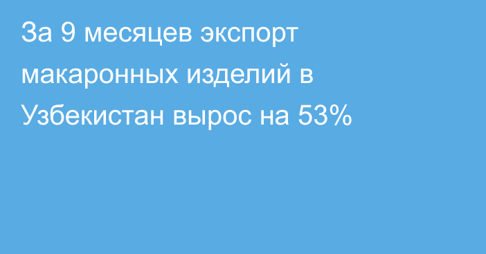 За 9 месяцев экспорт макаронных изделий в Узбекистан вырос на 53%