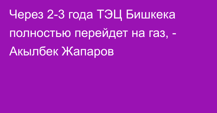 Через 2-3 года ТЭЦ Бишкека полностью перейдет на газ, - Акылбек Жапаров