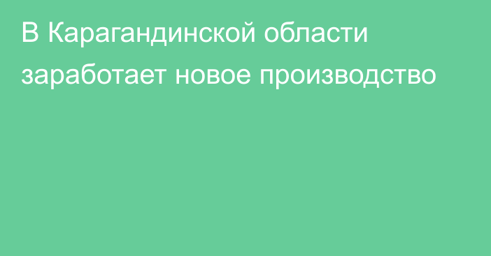 В Карагандинской области заработает новое производство