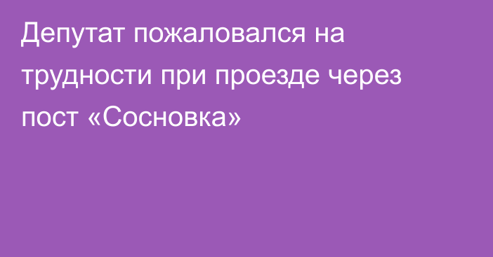 Депутат пожаловался на трудности при проезде через пост «Сосновка»