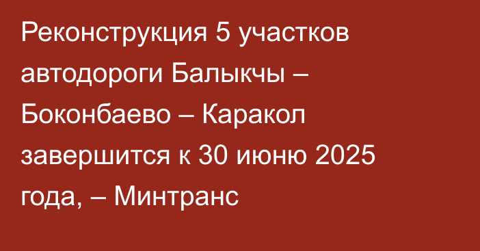 Реконструкция 5 участков автодороги Балыкчы – Боконбаево – Каракол завершится к 30 июню 2025 года, – Минтранс