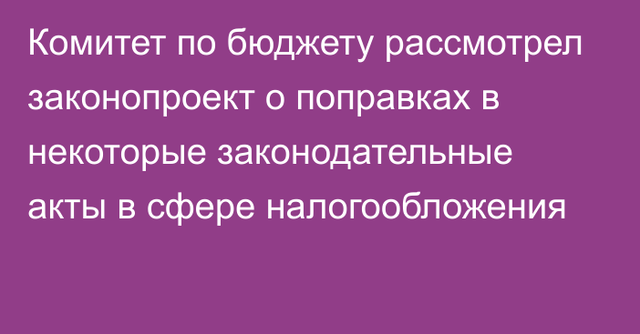 Комитет по бюджету рассмотрел законопроект о поправках в некоторые законодательные акты в сфере налогообложения