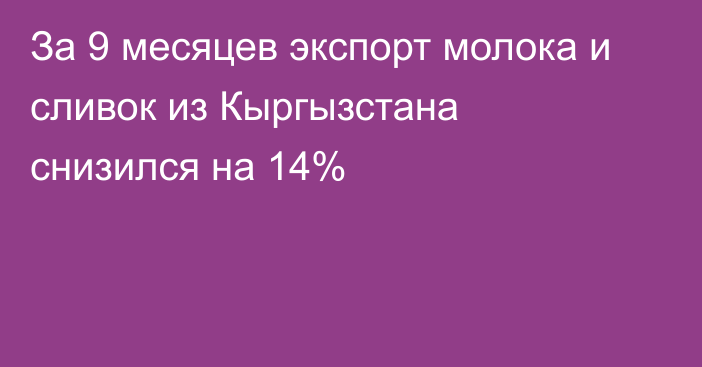 За 9 месяцев экспорт молока и сливок из Кыргызстана снизился на 14% 